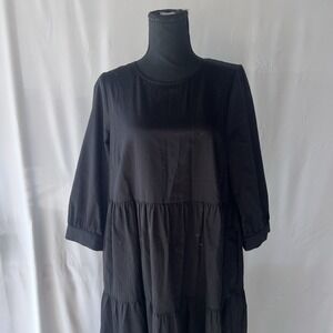 Saint + Sofia Dress Size 8 Tiered Maxi/Midi Black 3/4 Sleeve NWT Sheena Organic